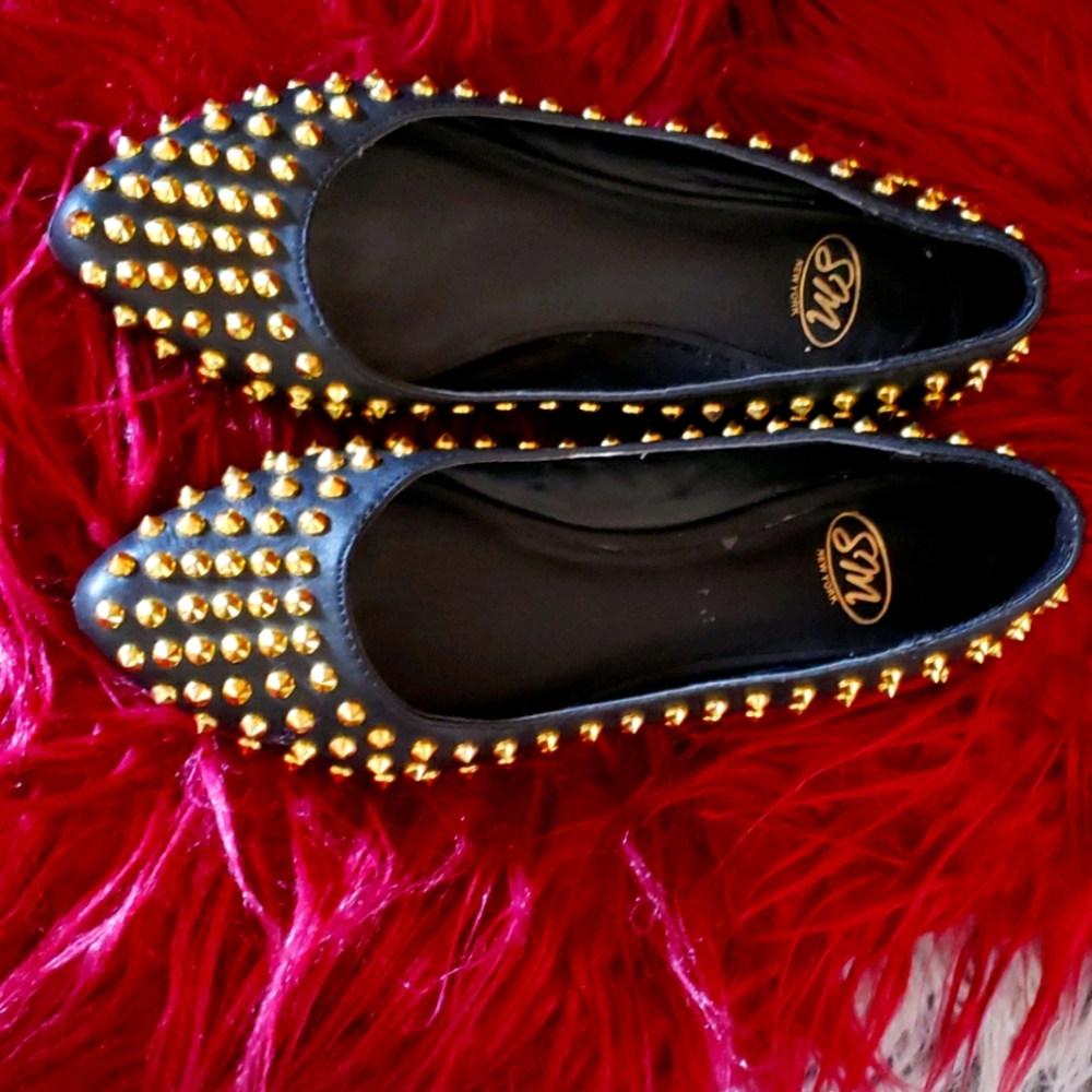 SM New York Black and Gold Studded Flats